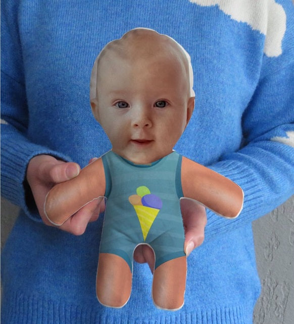 Personalized Photo Baby Pillow | Blue Outfit Design