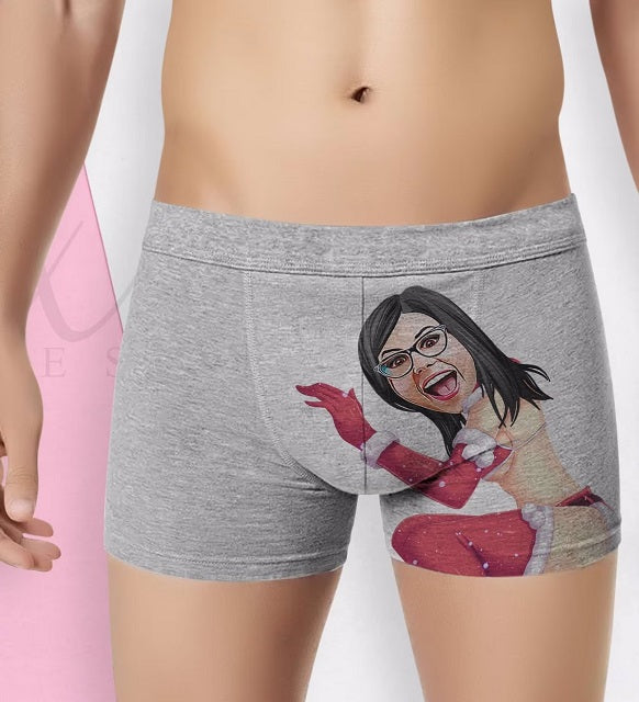 2 Pieces Personalized Cartoon Gray and White Men's Boxers | Model 3