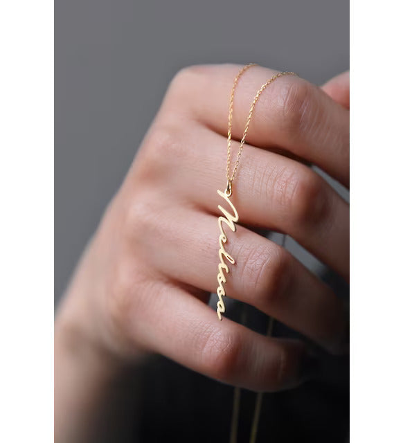 925 Sterling Silver Customizable Hanging Model Gold Color Plated Name Necklace