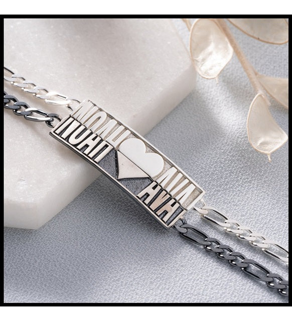 925 Sterling Silver Personalized Heart Patterned Couple Bracelet