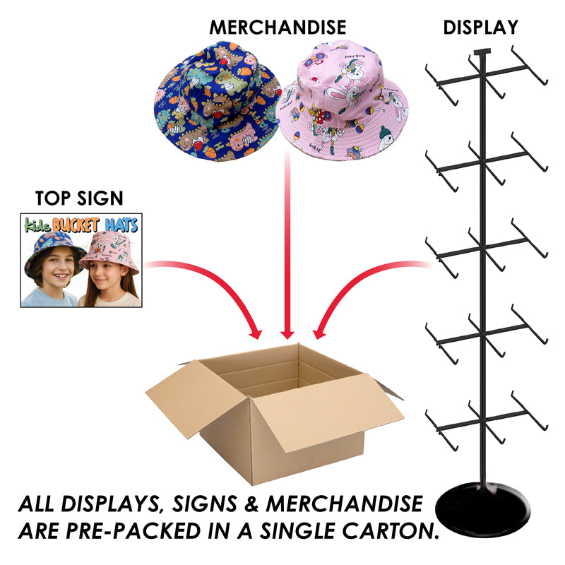 120 Pieces Kids Bucket Hat + Free Rack