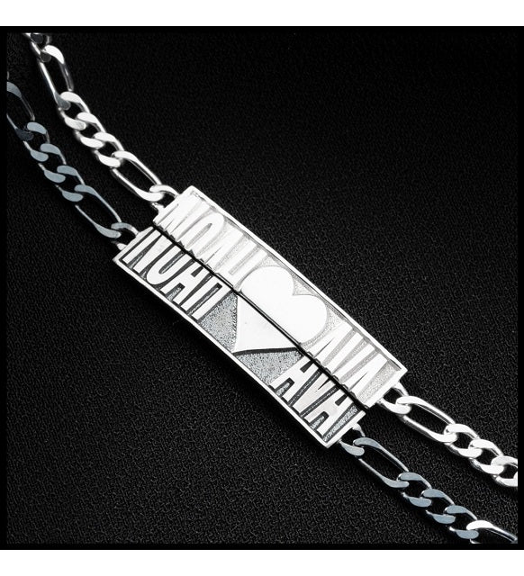 925 Sterling Silver Personalized Heart Patterned Couple Bracelet