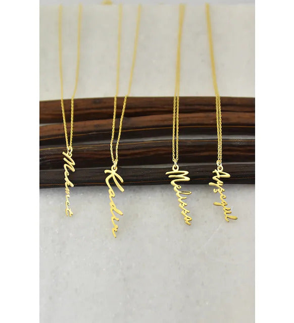 925 Sterling Silver Customizable Hanging Model Gold Color Plated Name Necklace