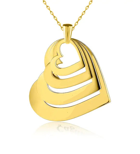 Four Customizable Names | Yellow Gold Color Heart Necklace