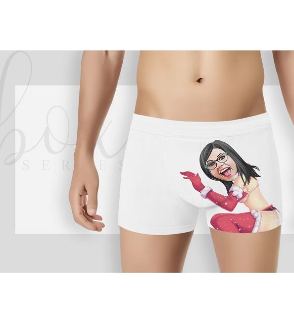 2 Pieces Personalized Cartoon Gray and White Men's Boxers | Model 3