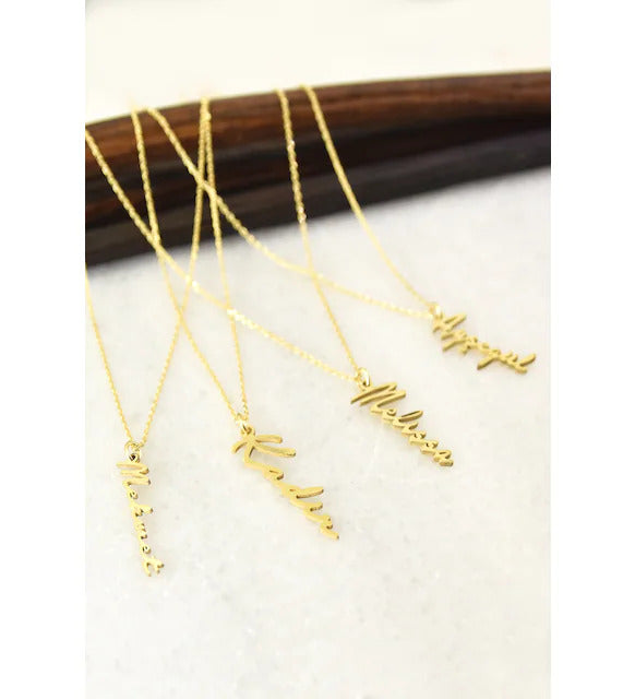 925 Sterling Silver Customizable Hanging Model Gold Color Plated Name Necklace
