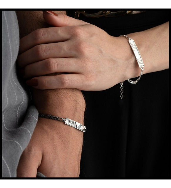 925 Sterling Silver Personalized Heart Patterned Couple Bracelet