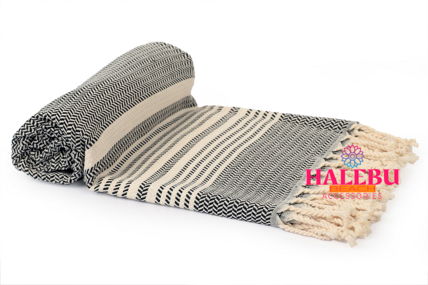 Black Color Hasir Pattern Design Beach Towel