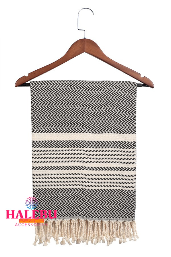 Black Color Hasir Pattern Design Beach Towel