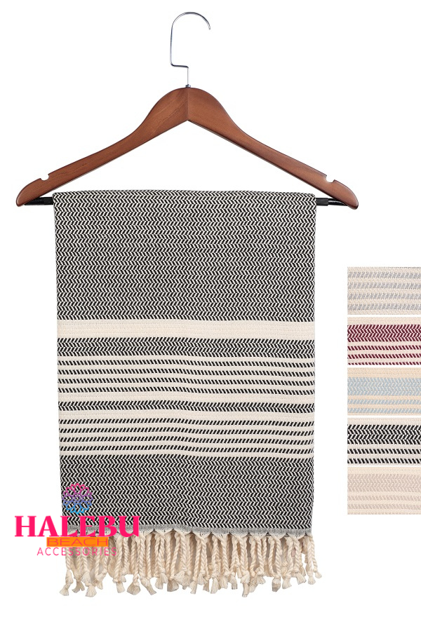 Black Color Hasir Pattern Design Beach Towel