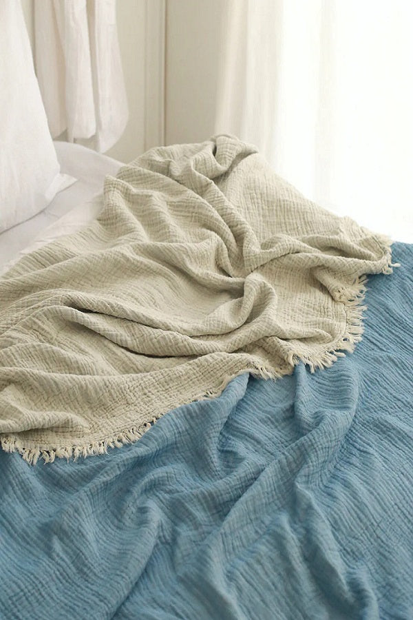 Blue Color King Size Muslin Cotton Blanket and Bedspread