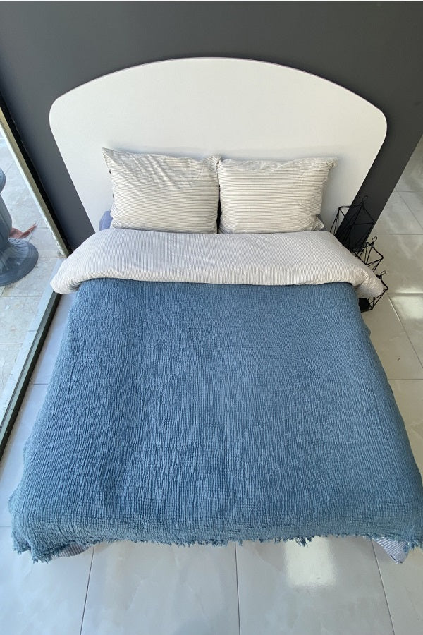 Blue Color King Size Muslin Cotton Blanket and Bedspread