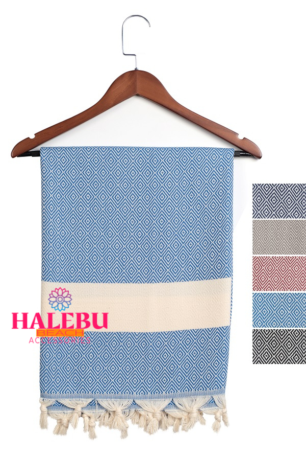 Blue Color Diamond Pattern Design Beach Towel