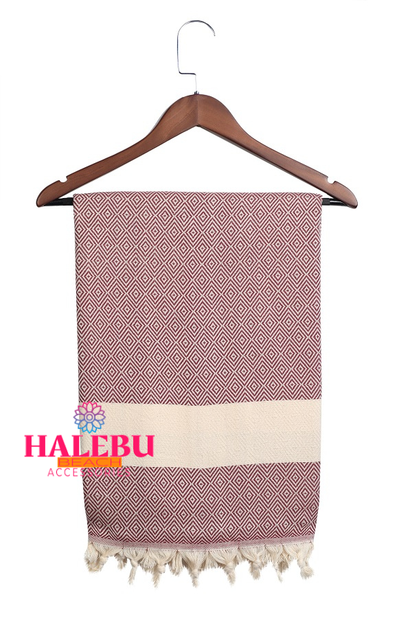 Claret Red Color Diamond Pattern Design Beach Towel
