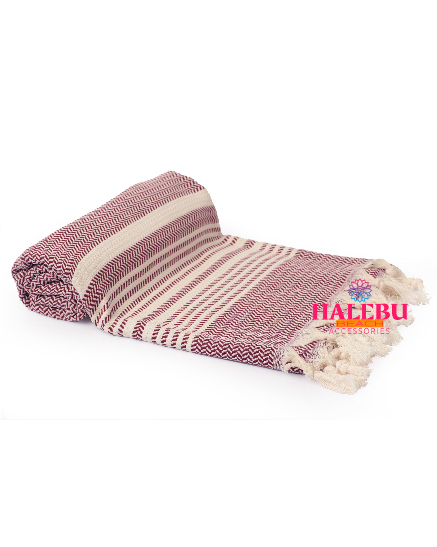 Claret Red Color Hasir Pattern Design Beach Towel