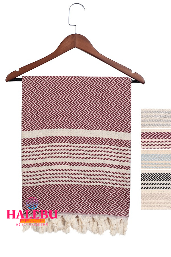 Claret Red Color Hasir Pattern Design Beach Towel