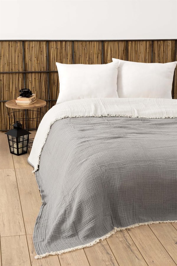 Gray Color King Size Muslin Cotton Blanket and Bedspread