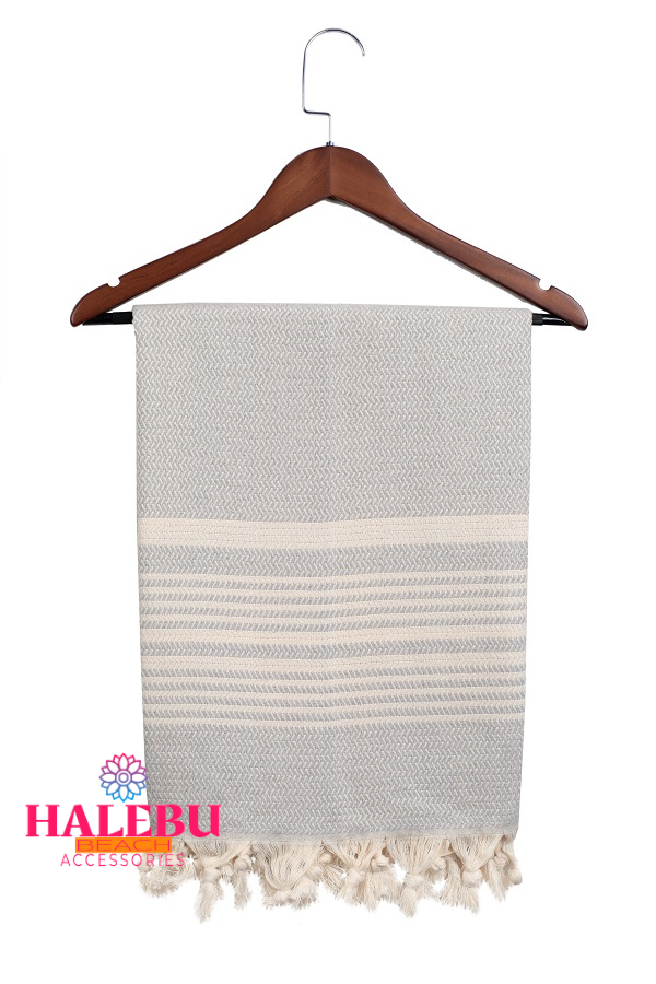 Gray Color Hasir Pattern Design Beach Towel