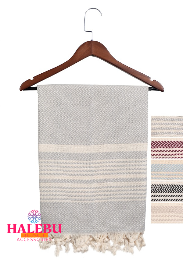 Gray Color Hasir Pattern Design Beach Towel