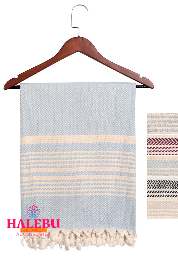 Light Blue Color Hasir Pattern Design Beach Towel