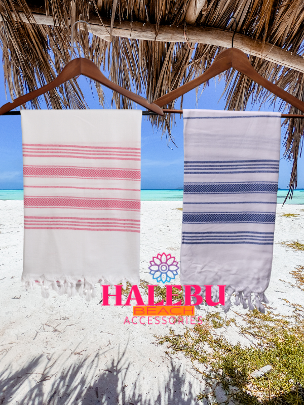 Pink White Striped Design Beach Towel