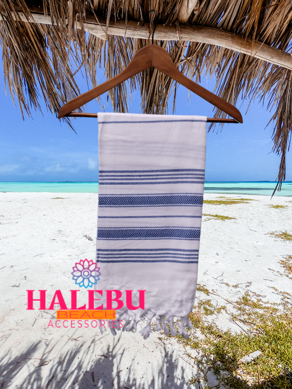 Blue White Striped Design Beach Towel