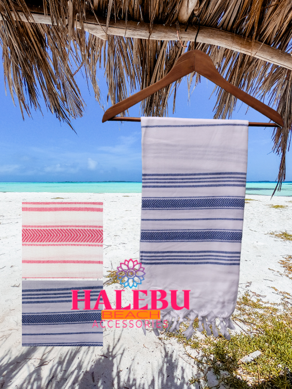 Blue White Striped Design Beach Towel