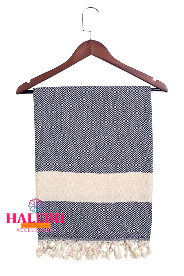 Navy Blue Color Diamond Pattern Design Beach Towel