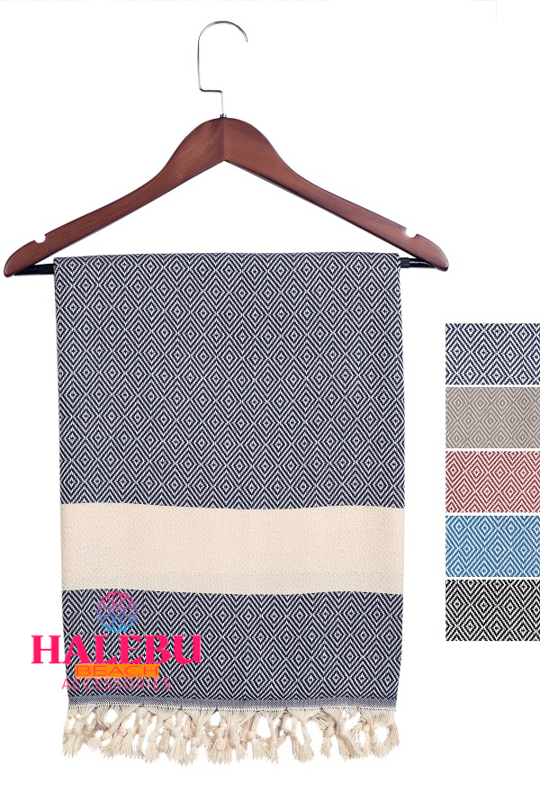 Navy Blue Color Diamond Pattern Design Beach Towel