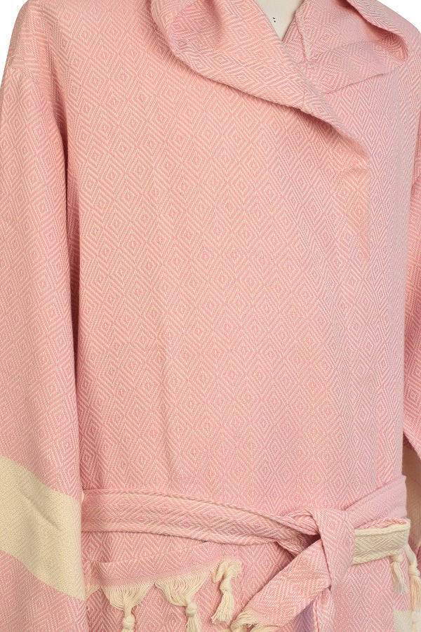 Pink Color Diamond Design Hooded Peshtemal Bathrobe