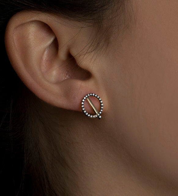 Shiny Stone Detailed Letter Earrings | Black Themed