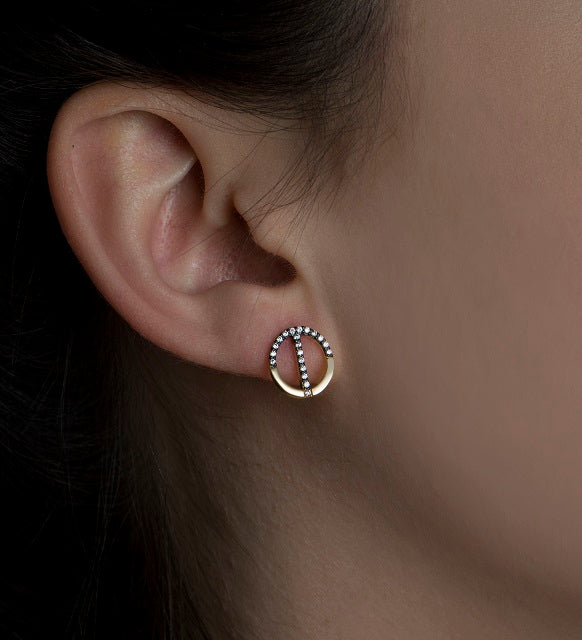 Shiny Stone Detailed Letter Earrings | Black Themed