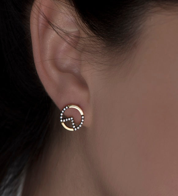 Shiny Stone Detailed Letter Earrings | Black Themed