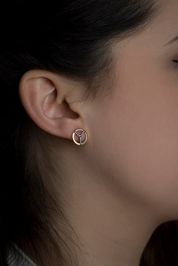Shiny Stone Detailed Letter Earrings | Black Themed