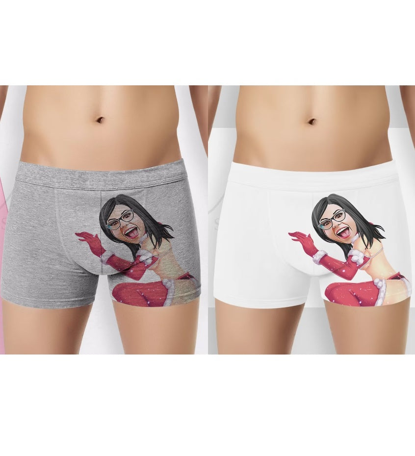 2 Pieces Personalized Cartoon Gray and White Men's Boxers | Model 3