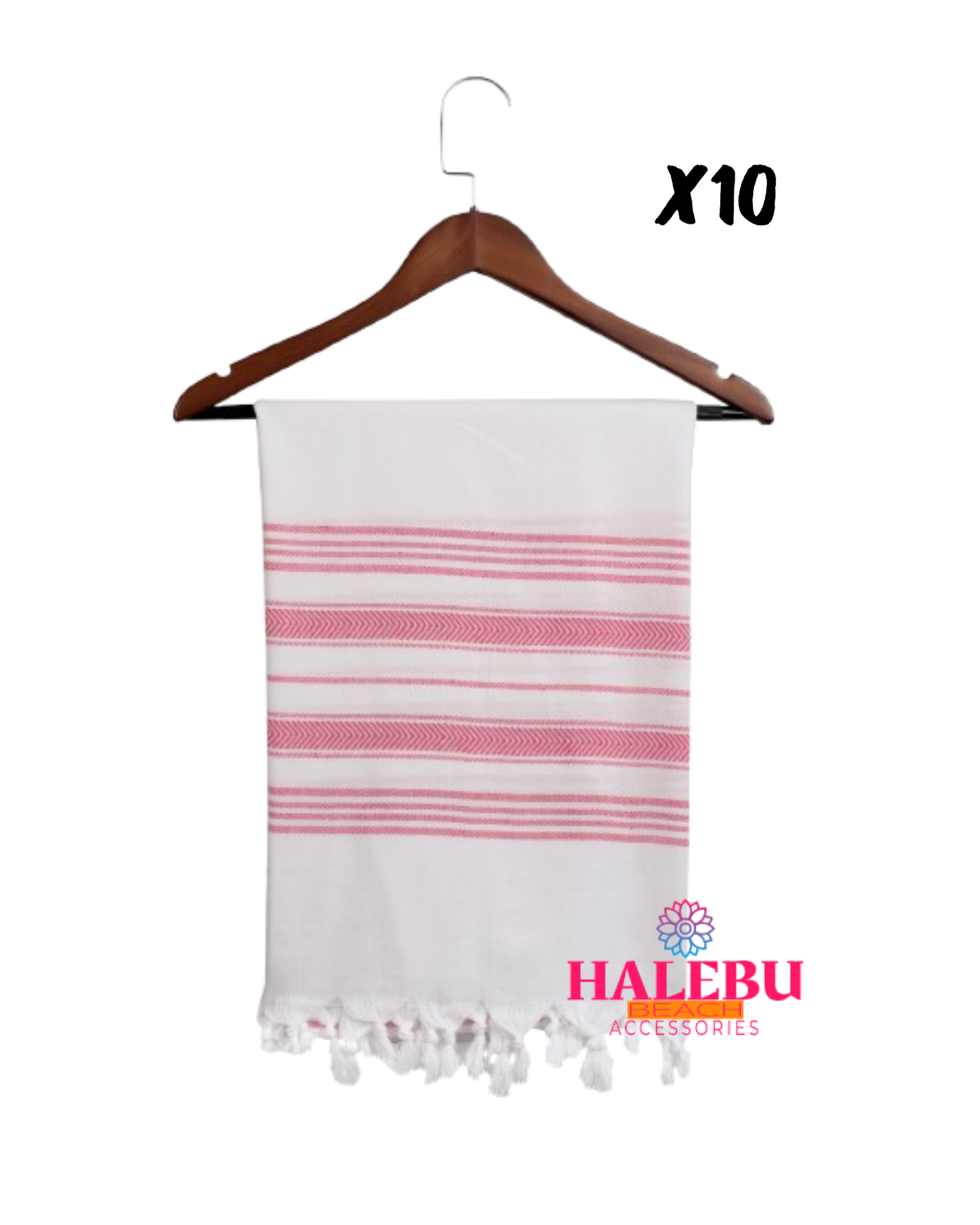 10 Pieces Pink White Striped Design Beach Towel