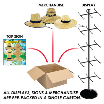 96 Pieces Summer Straw Hats + Free Rack