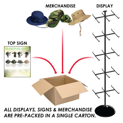 96 Pieces Hiking & Boonie Hats Display + Free Rack