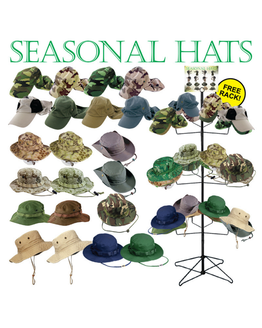 96 Pieces Hiking & Boonie Hats Display + Free Rack