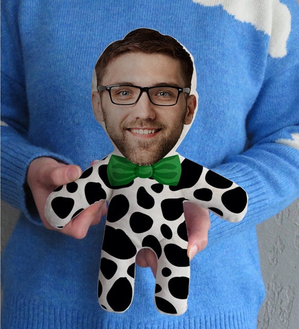 Personalized Photo Baby Pillow | Green Bow Tie Cow Design