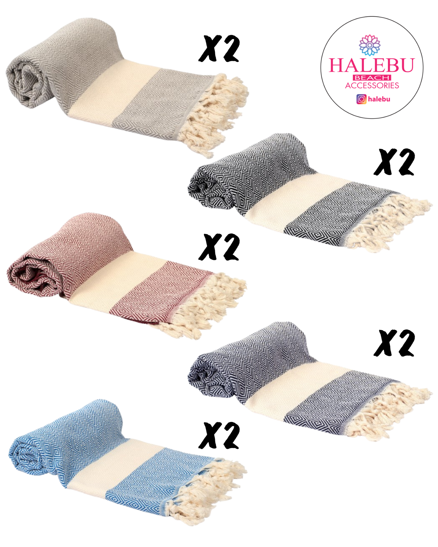 10 Pieces 5 Different Color Diamond Pattern Design Beach Towel