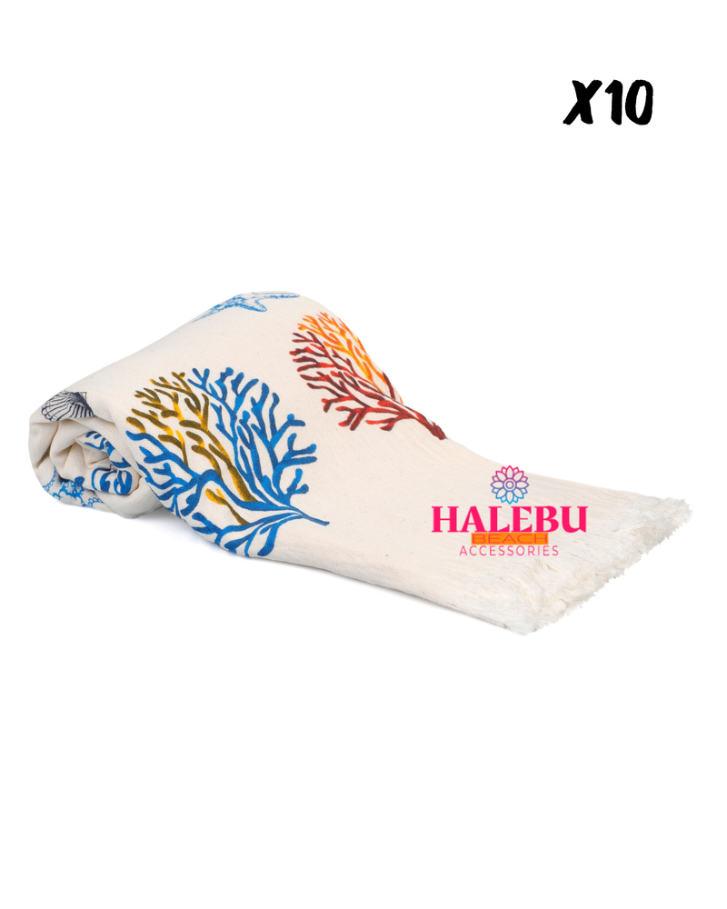10 Pieces Mix Color Coral Printed Beach Towel
