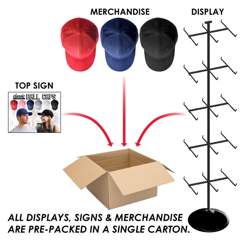 96 Pieces Baseball Caps Solid Color + Free Rack