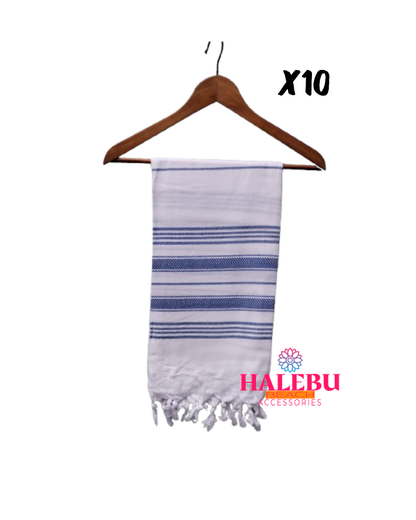 10 Pieces Blue White Striped Design Beach Towel