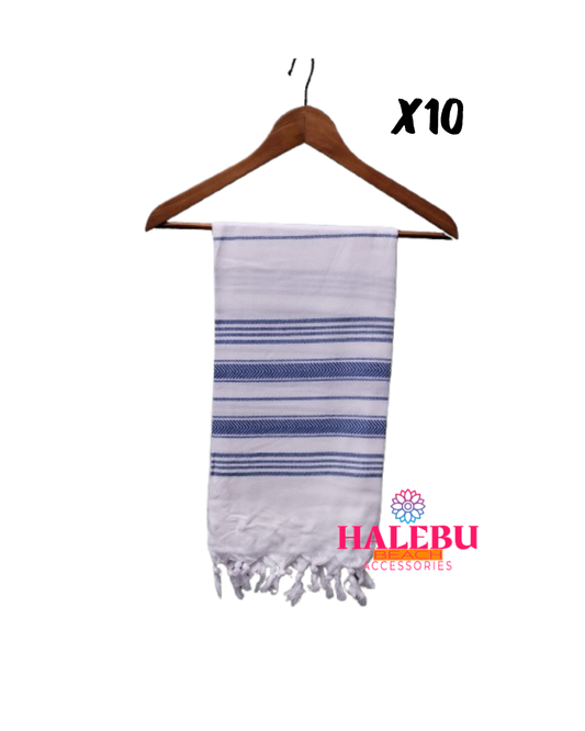 10 Pieces Blue White Striped Design Beach Towel