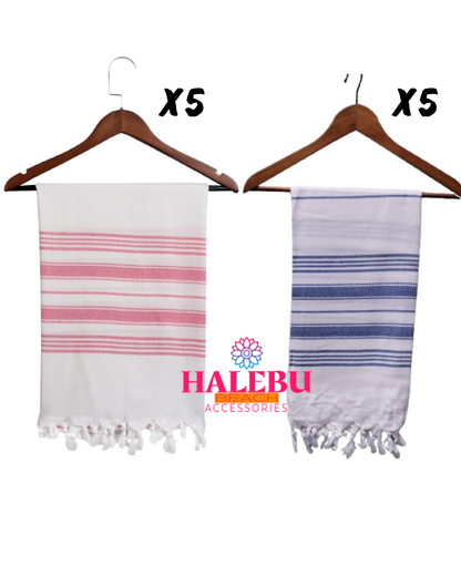 5 Pieces Blue and White & 5 Pieces Pink and White Striped Design Beach Towel