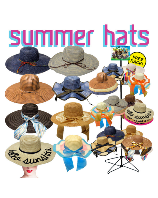 96 Pieces Summer Hats + Free Rack