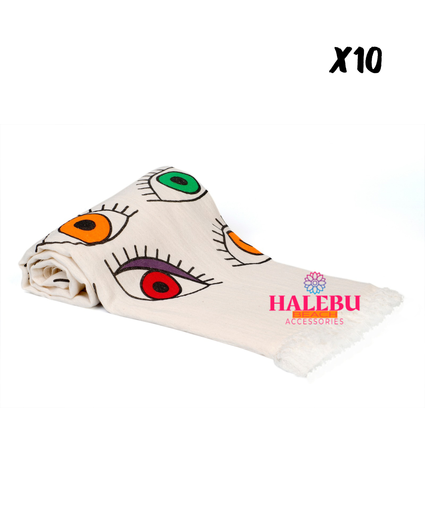 10 Pieces Mix Color Eye Printed Beach Towel
