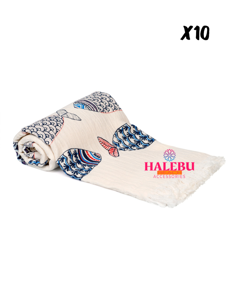 10 Pieces Fish Printed Beach Towel
