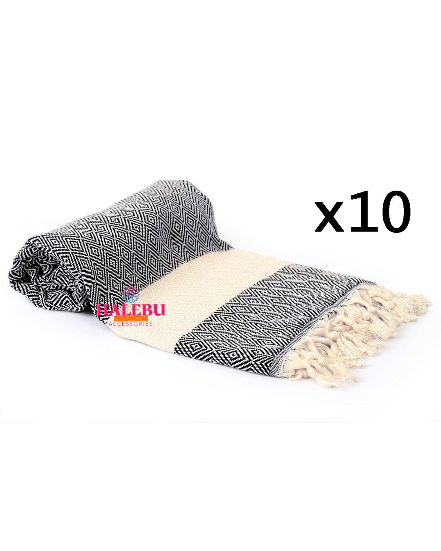 10 Pieces Black Color Diamond Pattern Design Beach Towel